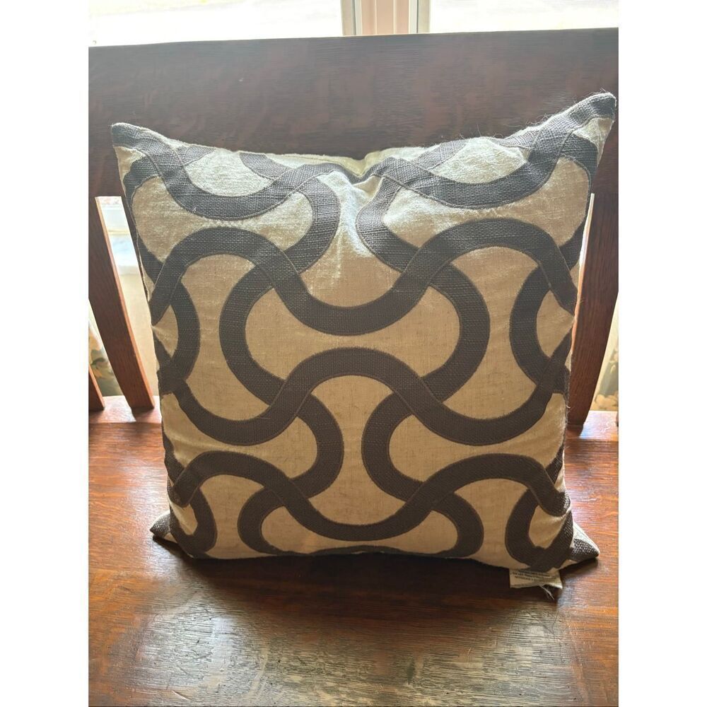 Gray and Tan Throw Pillow, by Rodeo Home, Feather Filled, 20” square